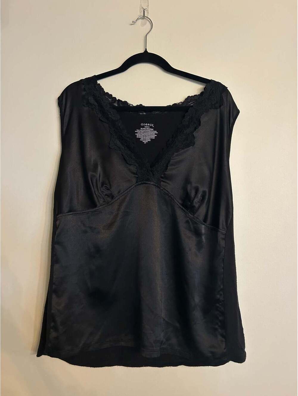 George Satin With Lace Trim V-Neckline 2X